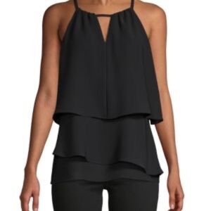 Saks‎ Fifth Avenue Black Tiered Halter Keyhole Top Size M